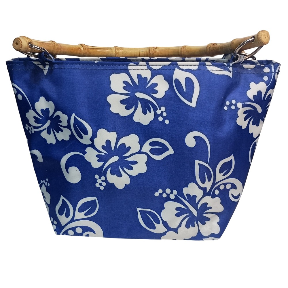 Mainland Maui Floral Handbag Bamboo Handle Blue White Purse Small‎ NWT SKUCH103 - Picture 4 of 7